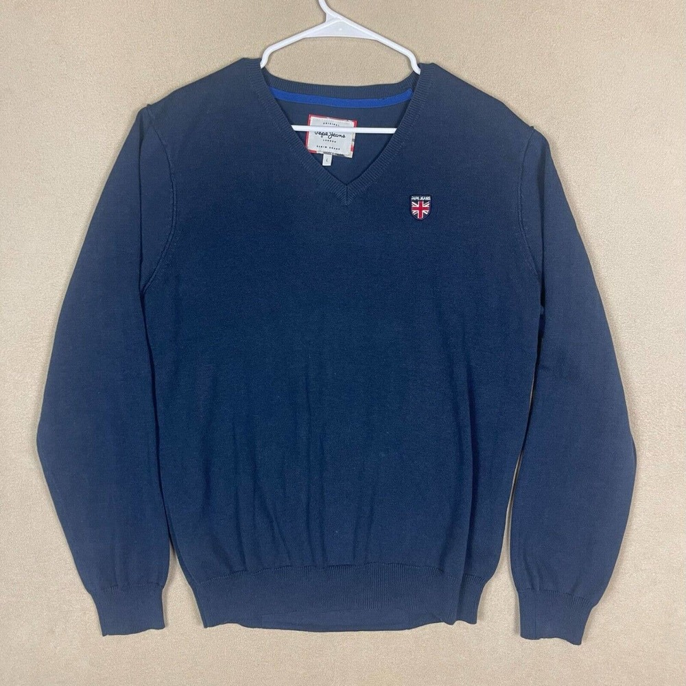 Pepe Jeans London Long Sleeve Sweater Mens L Navy Blue V-Neck Classic Fit